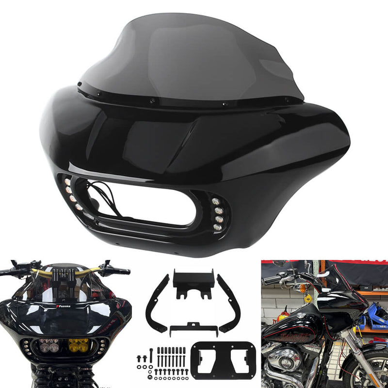 Harley Dyna Low Rider Street Bob Fat Bob FXR Front Headlight Shark Fairing w/Baja Designs Dual LP4 Lighting Bracket Mount