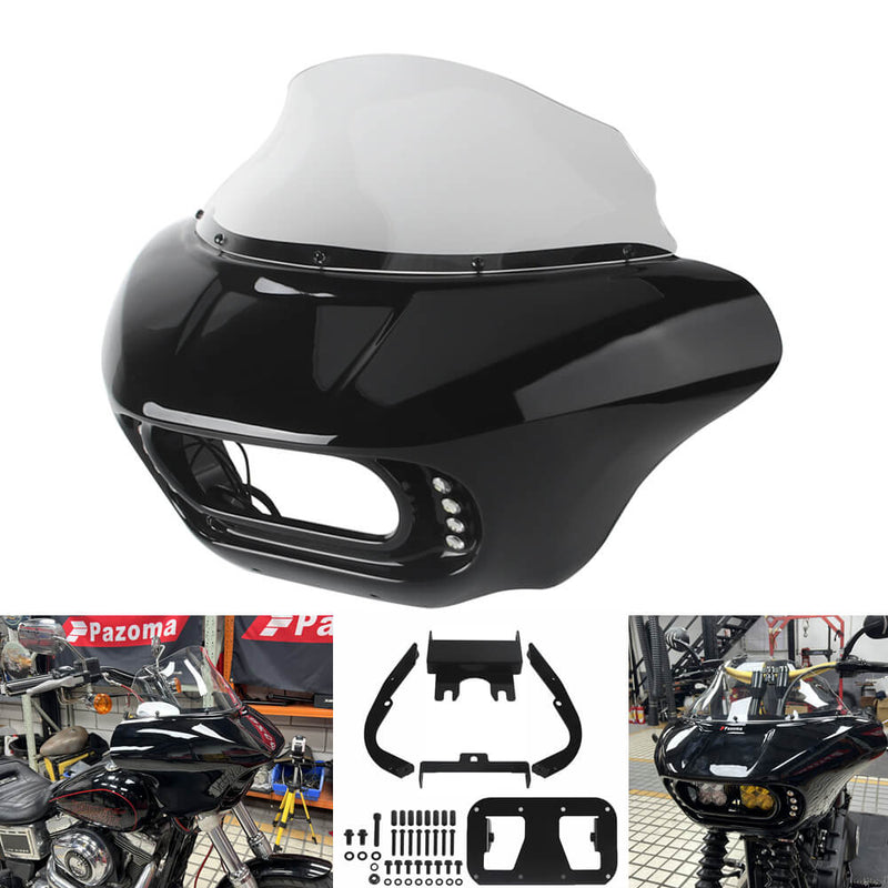 Harley Dyna Low Rider Street Bob Fat Bob FXR Front Headlight Shark Fairing w/Baja Designs Dual LP4 Lighting Bracket Mount