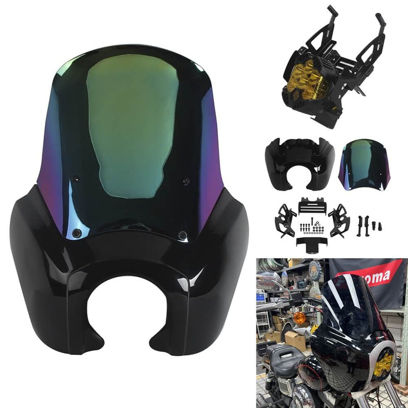 Harley Dyna Low Rider Street Bob Fat Bob FXR T-Sport Front Fairing w/Baja Designs LP6 LED Light Bracket Mount Kit