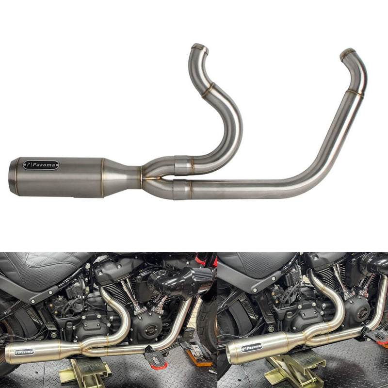 Harley M8 Softail 2 into 1 Big Bore Full Exhaust System Stainless Steel Muffler Low Rider S ST Fat Street Bob Standard Slim Deluxe FXLR '18-Up - pazoma