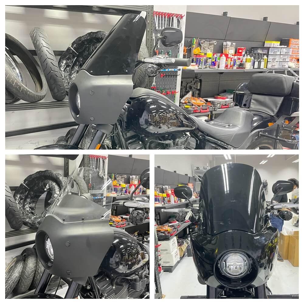 Harley M8 Softail Low Rider S 114 117 FXLRS Front Headlight Fairing Windshield w/Headlight Relocation Block 2020-2023 - pazoma