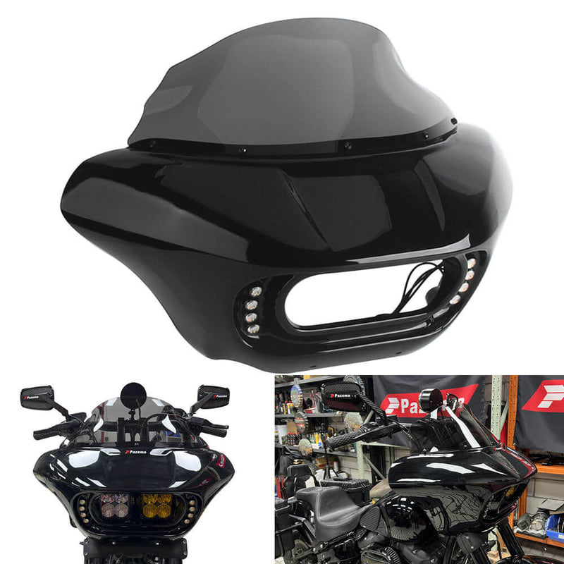 Harley Softail M8 Fat Bob 114 FXFB FXFBS Front Headlight Shark Fairing w/Baja Designs Dual LP4 Lighting Bracket Mounting Kit - pazoma