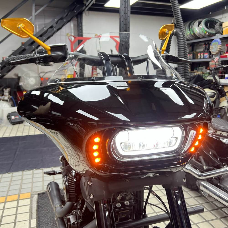 Harley Dyna Low Rider Street Bob Super Glide Club Style Headlight Shark Fairing Front Mask w/LED Headlamp DRL Turn Signal Kit - pazoma