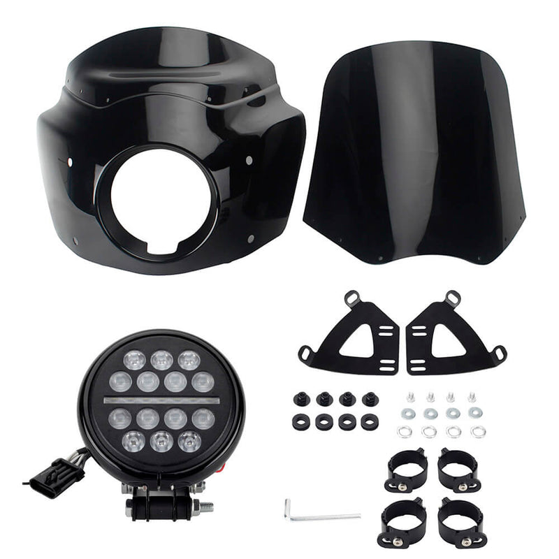 Headlight Fairing Lamp mask Cowl Windshield For Harley M8 Softail Low Rider S 114 117 FXLRS w/5.75'' LED Projection Headlamp - pazoma
