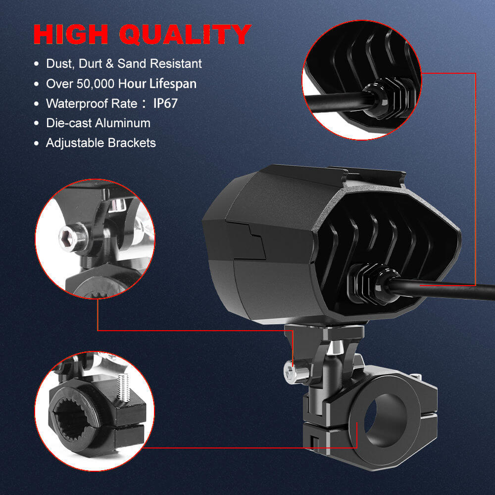 Motorcycle Fog Lights Dual Color Strobe 80W LED Spotlights Auxiliary Anti-Fog Light for Night Riding Off-Road Dirt Bike ATV UTV - pazoma