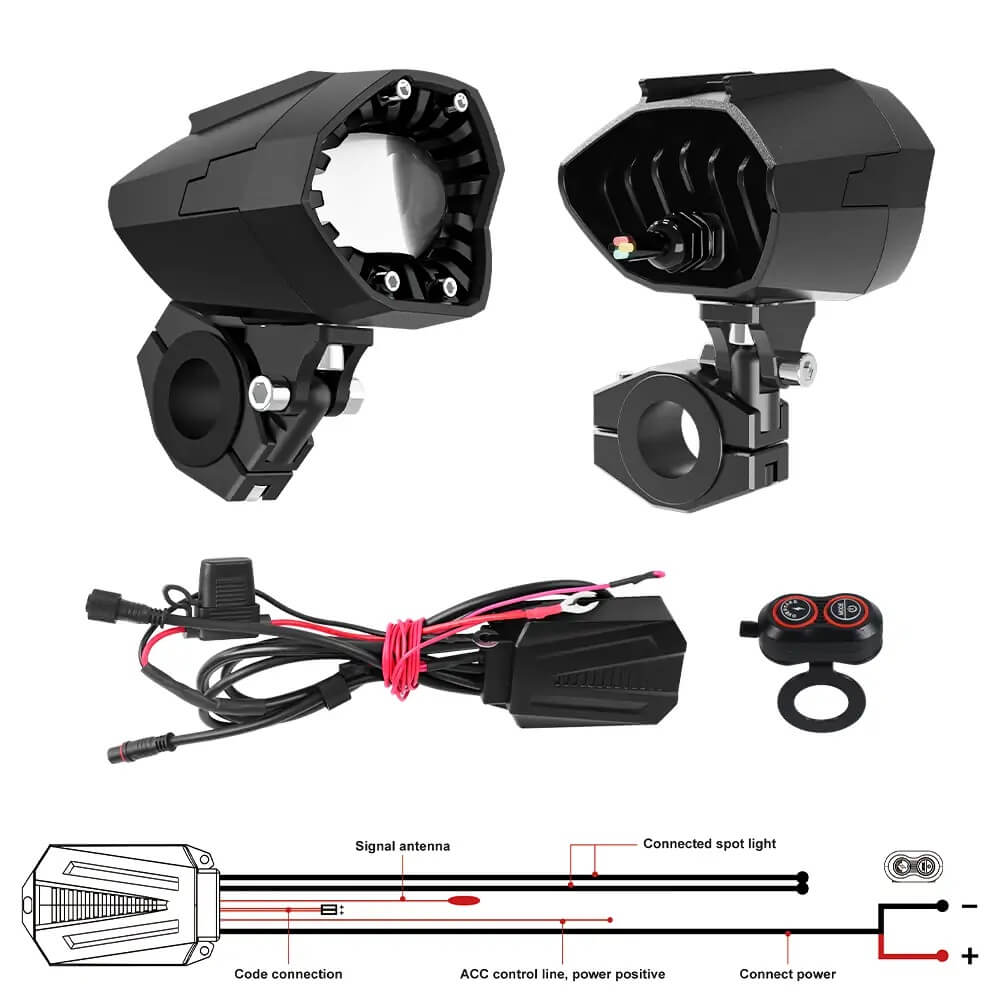 Motorcycle Fog Lights Dual Color Strobe 80W LED Spotlights Auxiliary Anti-Fog Light for Night Riding Off-Road Dirt Bike ATV UTV - pazoma