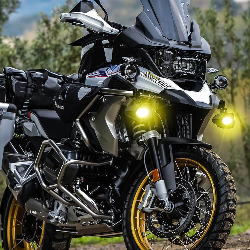 Motorcycle Fog Lights Dual Color Strobe 80W LED Spotlights Auxiliary Anti-Fog Light for Night Riding Off-Road Dirt Bike ATV UTV - pazoma