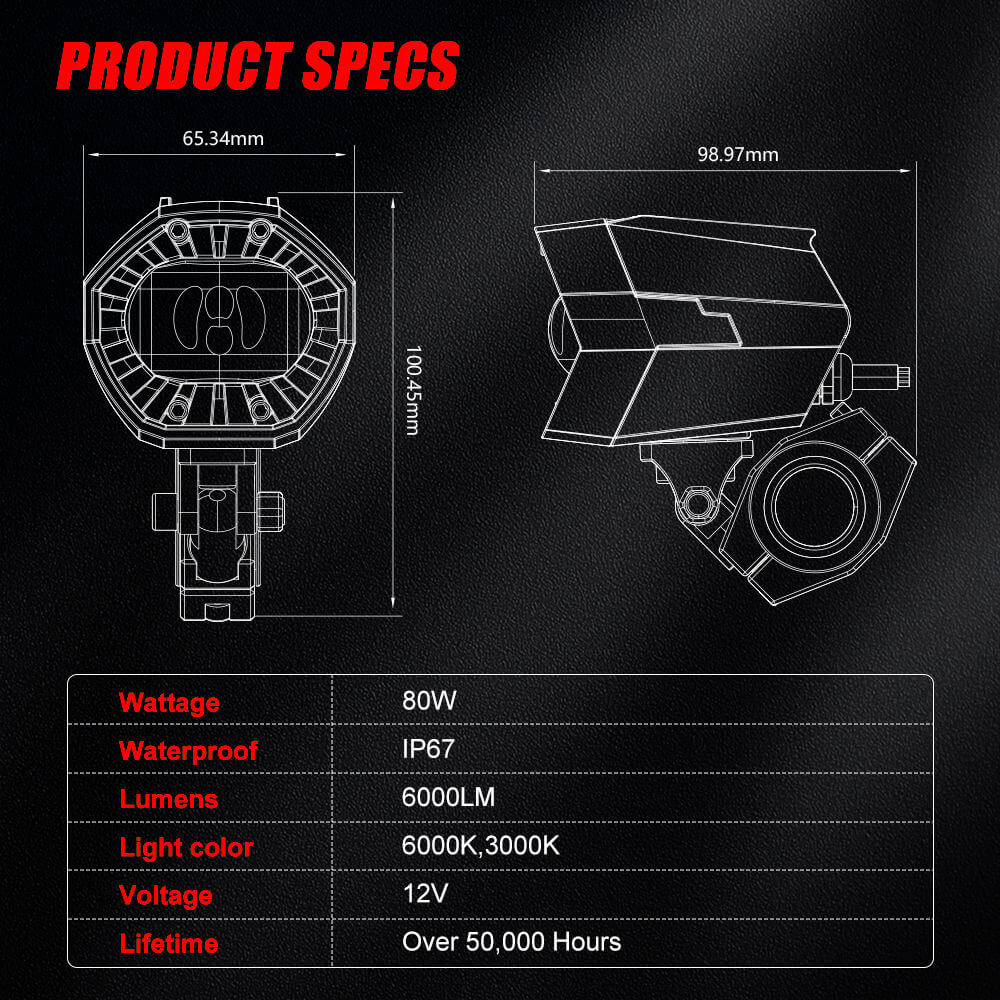 Motorcycle Fog Lights Dual Color Strobe 80W LED Spotlights Auxiliary Anti-Fog Light for Night Riding Off-Road Dirt Bike ATV UTV - pazoma
