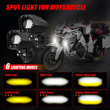 Motorcycle Fog Lights Dual Color Strobe 80W LED Spotlights Auxiliary Anti-Fog Light for Night Riding Off-Road Dirt Bike ATV UTV - pazoma