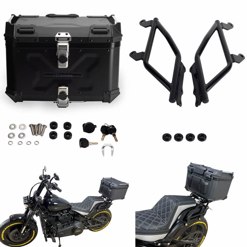 Aluminum Top Cases Rear Luggage Tail Box W/Mounting Plate Bracket for Harley Softail M8 Fat Bob 114 FXFB FXFBS 2018-2025 - pazoma