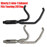 2017-2025 Harley Touring FLH M8 Bagger Shorty 2-into-1 Full Complete Exhaust System Stainless Steel Muffler - pazoma