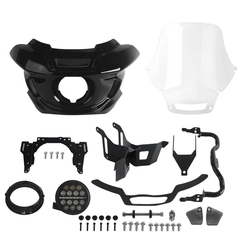 ST Style Front Fairing W/Slim Line 5 3/4" LED Headlight For Harley Dyna Low Rider Street Bob Super Glide Fat Bob 06-17 - pazoma
