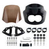 2008-2017 Harley Dyna Fat Bob FXDF Dual Headlight Fairing Windshield w/ Headlight Relocation Block Club Style Front Fairing - pazoma