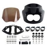 2008-2017 Harley Dyna Fat Bob FXDF Dual Headlight Fairing Windshield w/ Headlight Relocation Block Club Style Front Fairing - pazoma
