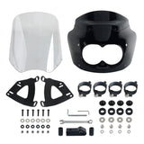 2008-2017 Harley Dyna Fat Bob FXDF Dual Headlight Fairing Windshield w/ Headlight Relocation Block Club Style Front Fairing - pazoma