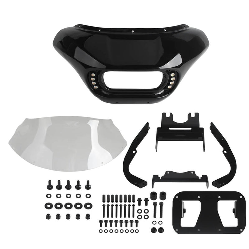 Harley Softail Low Rider S 114 117 FXLRS Front Headlight Shark Fairing w/Baja Designs Dual LP4 Lighting Bracket Mounting Kit - pazoma