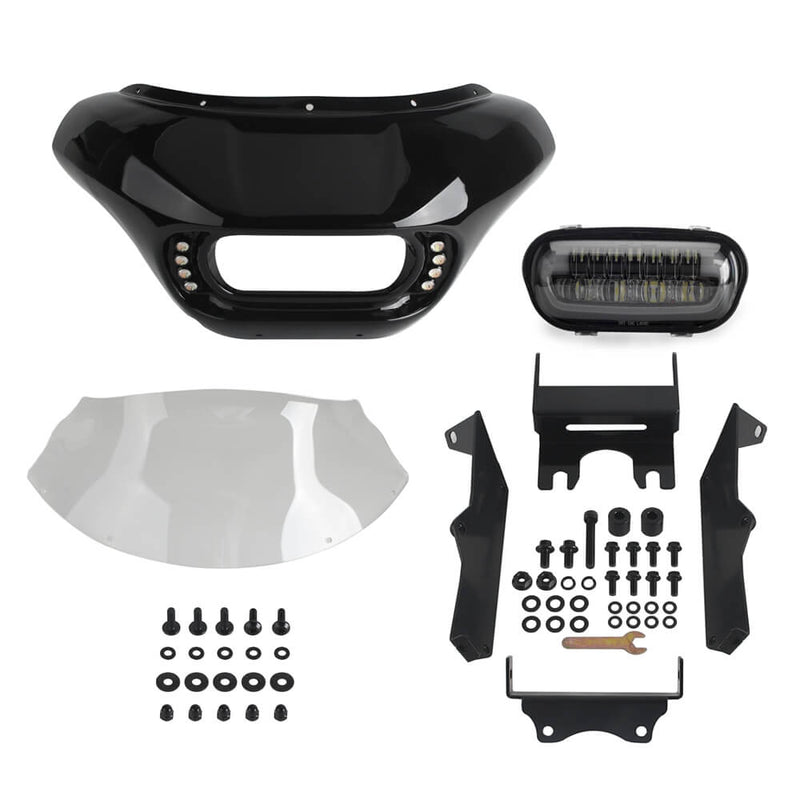 20up Harley Softail Low Rider S 114 117 FXLRS Club Style Headlight Shark Fairing Front Mask w/LED Headlamp DRL Turn Signal - pazoma