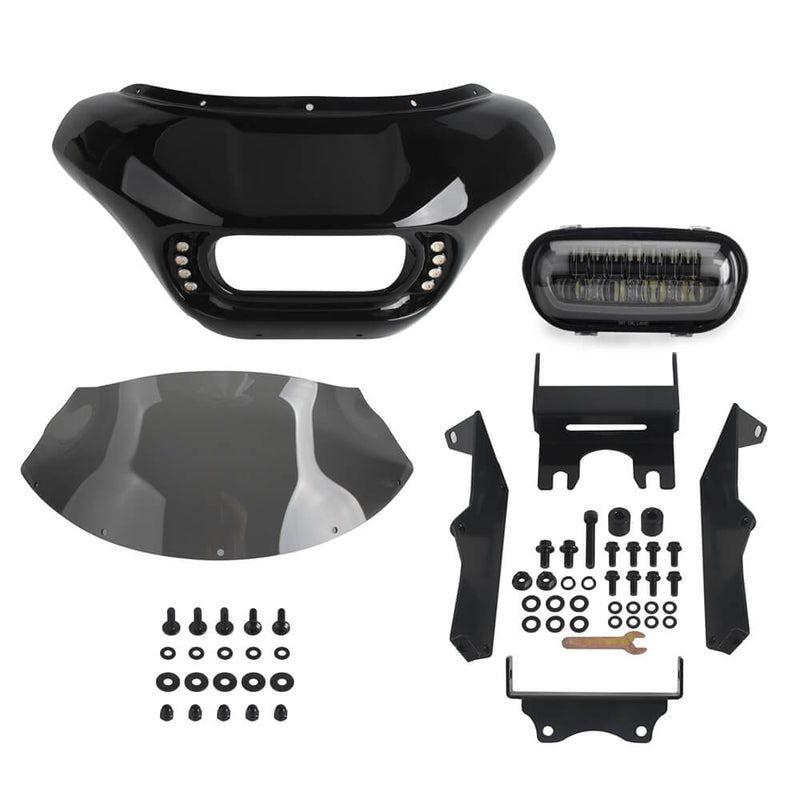 20up Harley Softail Low Rider S 114 117 FXLRS Club Style Headlight Shark Fairing Front Mask w/LED Headlamp DRL Turn Signal - pazoma
