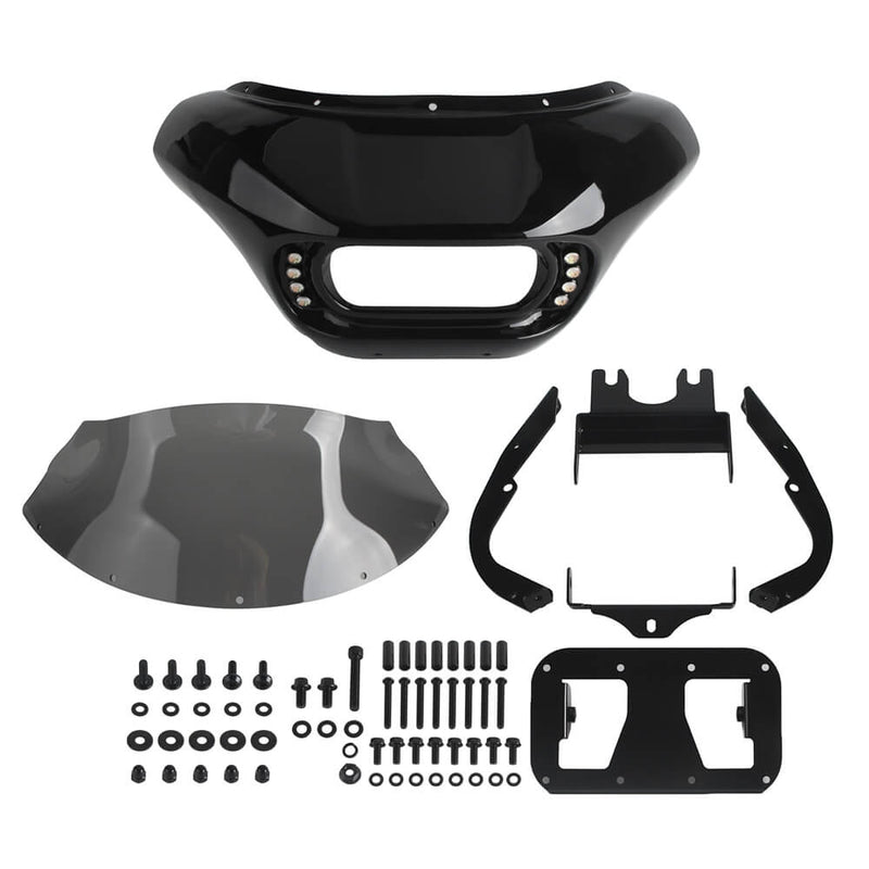 Harley M8 Softail Street Bob Low Rider Standard Front Headlight Shark Fairing w/Baja Designs Dual LP4 Lighting Bracket Mount - pazoma