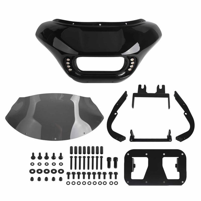 Harley Softail M8 Fat Bob 114 FXFB FXFBS Front Headlight Shark Fairing w/Baja Designs Dual LP4 Lighting Bracket Mounting Kit - pazoma
