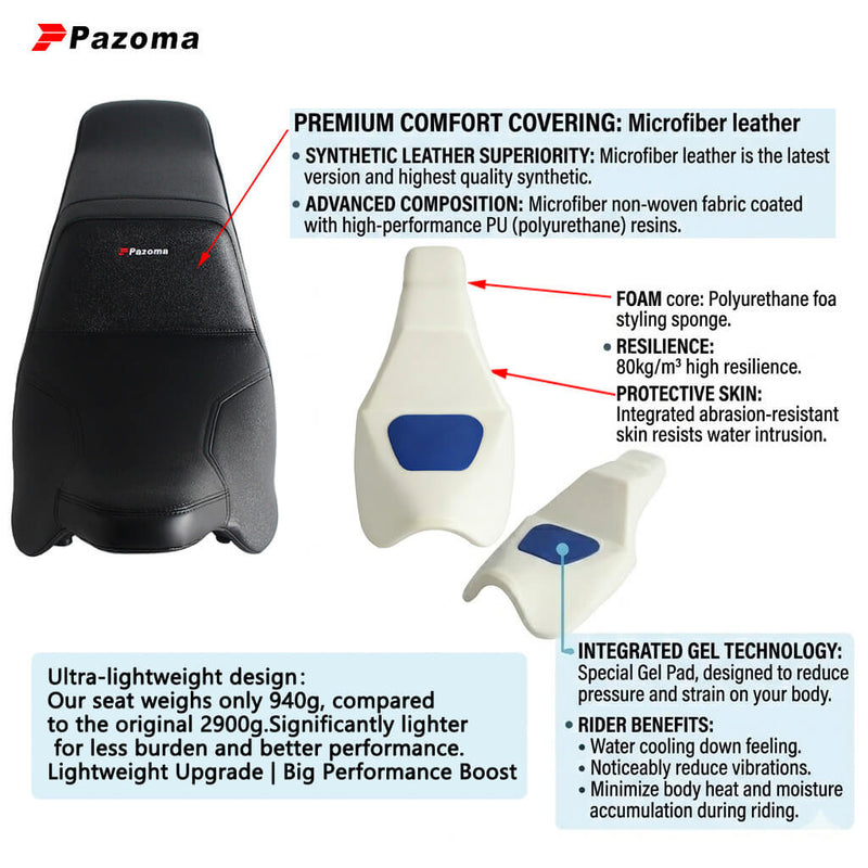 Top Performance Tailwhip Seats Step 2-Up Gel Pad Seat for 2008-2025 Harley Touring FL Road Glide Street Glide Road King