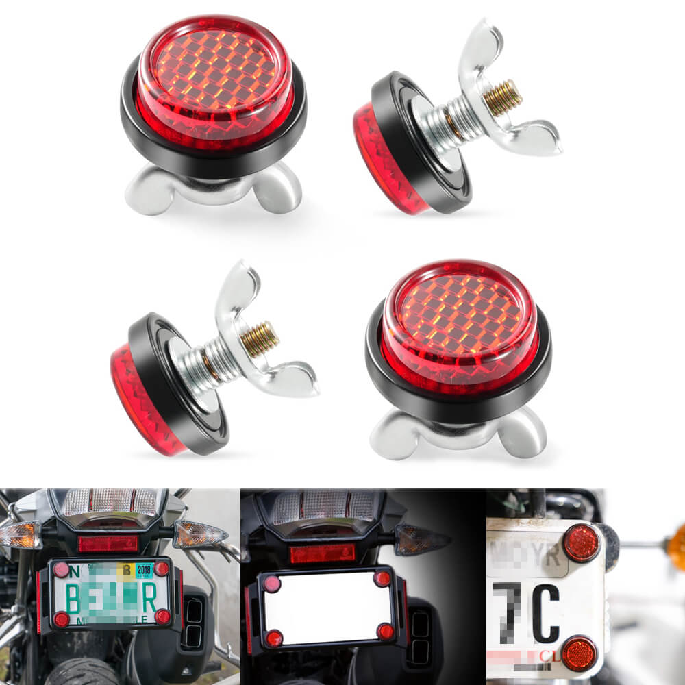 4pcs Red Mini Warning Reflective License Number Plate Tag Bolt