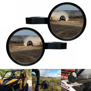 UTV Golf Cart Buggy Sand Car 4.7" Round CNC Aluminum Side Rear View Mirrors For 1.75" Clamp Polaris Rangers RZR XP Yamaha Rhino Arctic Cat Honda - pazoma