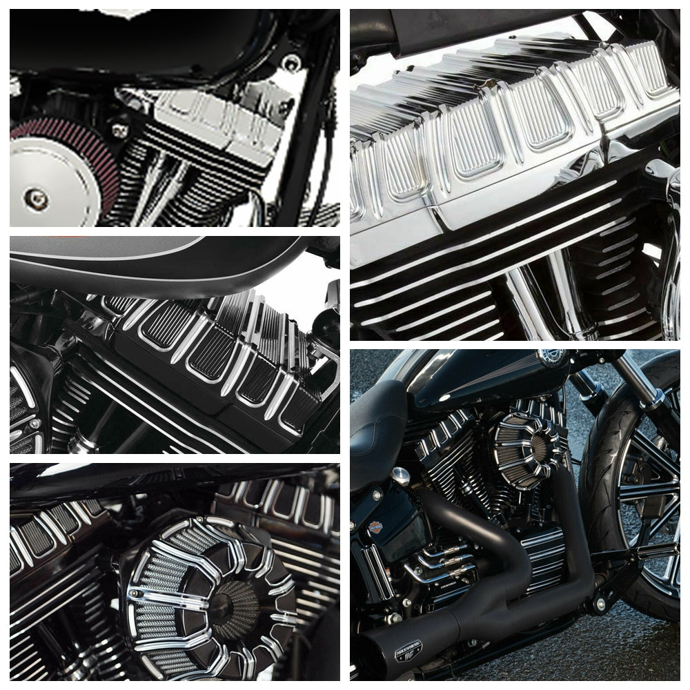 Harley Davidson Twin Cam 1999-2017 Dyna Softail Electra Glide Fat Bob 10-Gauge Rocker Box Top Covers Case Black CNC Aluminum - pazoma