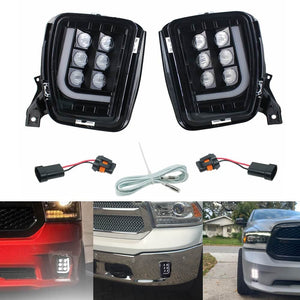 Dodge Ram 1500 13-18 LED Fog Lights with Daytime Running Lights Spot Flood Driving Fog Lamps L-type DRL Replacement 2013 2014 2015 2016 2017 2018 - pazoma