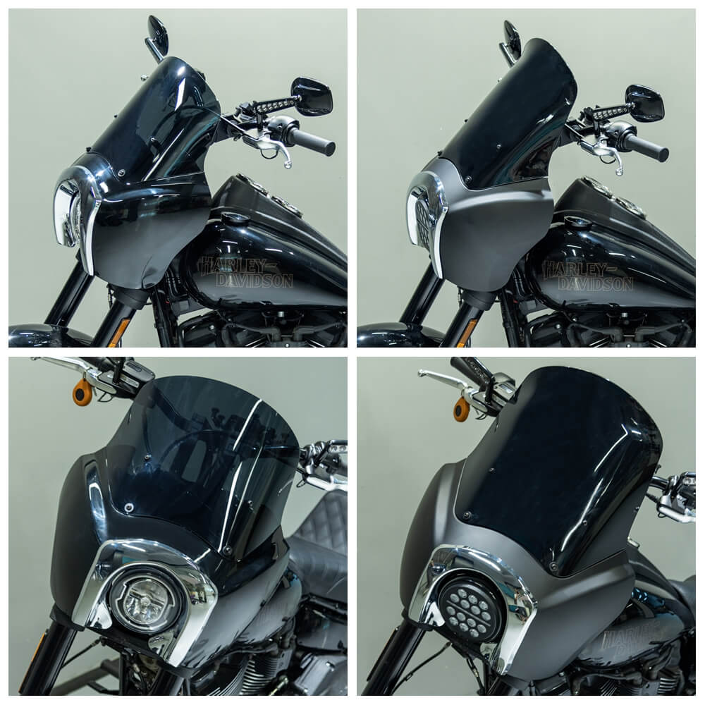 2020-2023 Harley Softail Low Rider S 114 117 FXLRS T-Sport Fairing Windshield w/ 5.75'' LED Headlight + Bracket + Bezels Trim Cover - pazoma