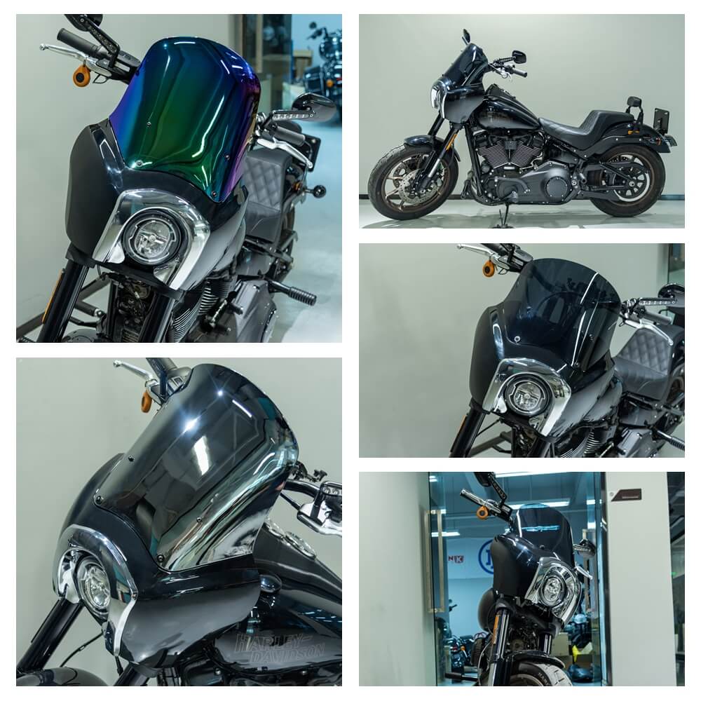 2020-2023 Harley Softail Low Rider S 114 117 FXLRS T-Sport Fairing Windshield w/ 5.75'' LED Headlight + Bracket + Bezels Trim Cover - pazoma
