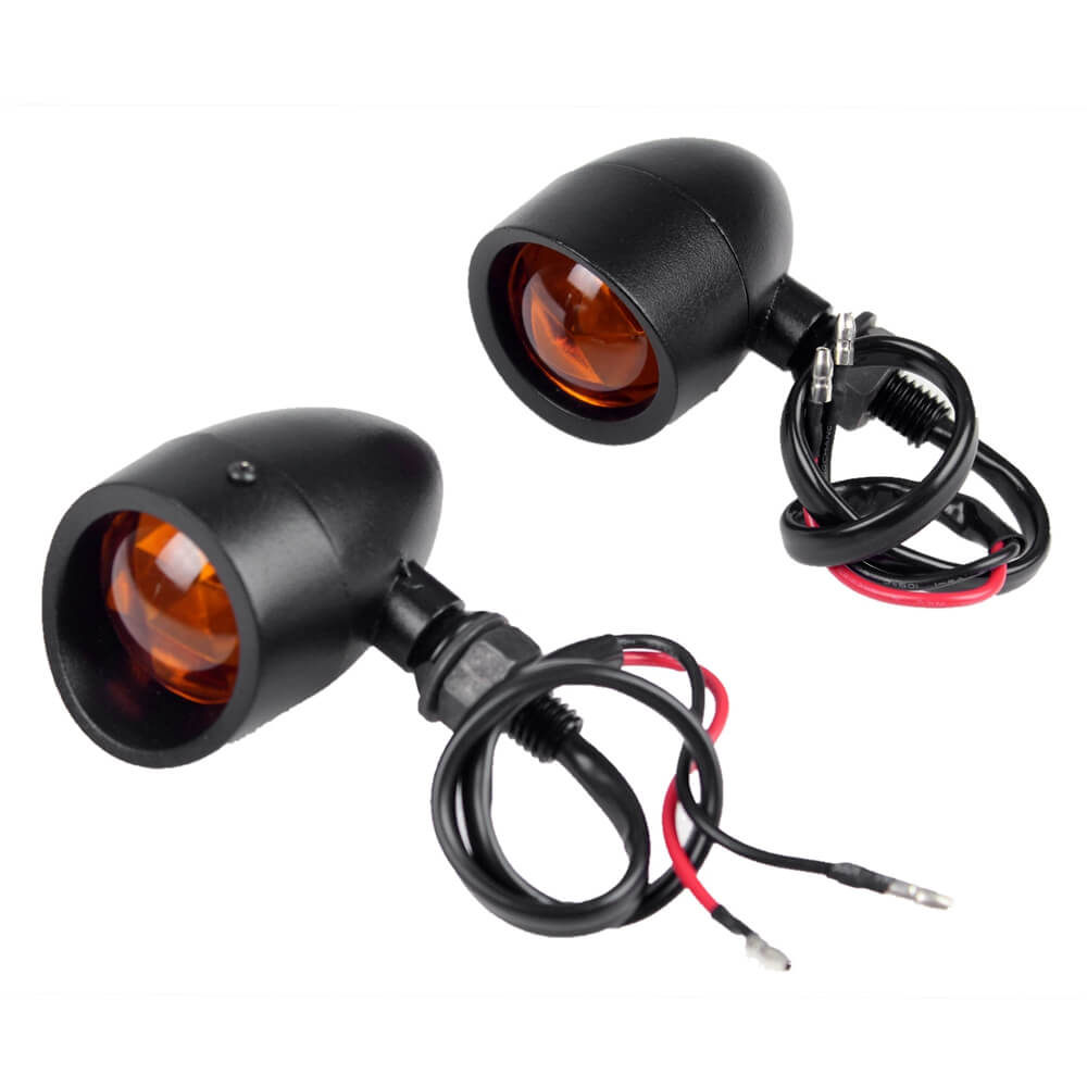 Motorcycle Chrome Retro Bullet Amber Turn Signals Lights Indicator Blinkers W/ Visor Cruiser Chopper CAFE RACER BIG DOG Rat Bike Custom - pazoma