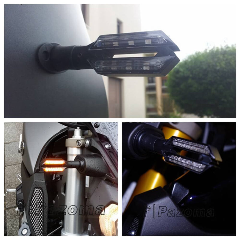 Pair Of Front Universal Motorcycle Double Side LED Turn Signal Indicator Light Ultra Bright 12V Amber Blinker - pazoma