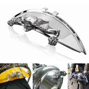 Small Chrome Headlight Visor Ornament Skull Skeleton Decorative Figure for 4" 4-1/2" 5-3/4" headlamp passing light Harley Suzuki Honda Yamaha - pazoma