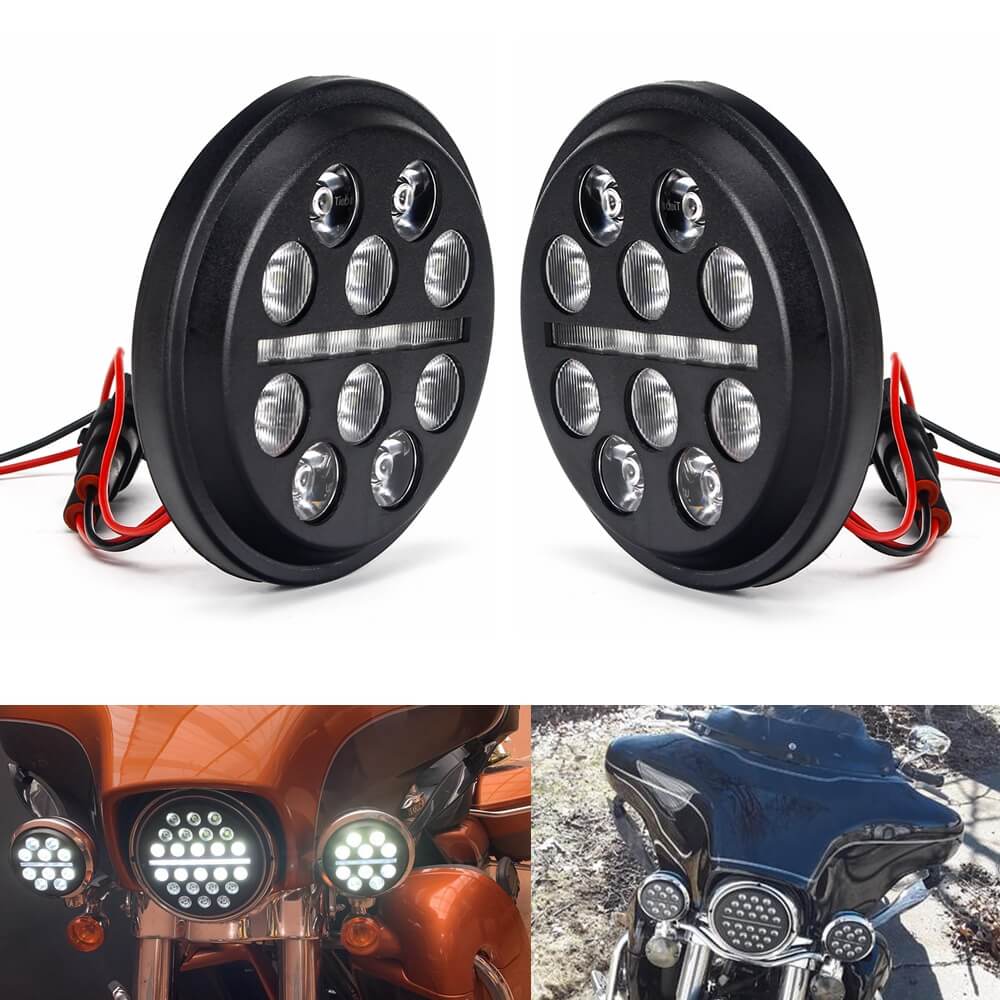 4.5" Buck-Shot LED Fog/Passing Lights Auxiliary Passing Lamps For Harley 1997-2022 Indian 2014-2022 - pazoma