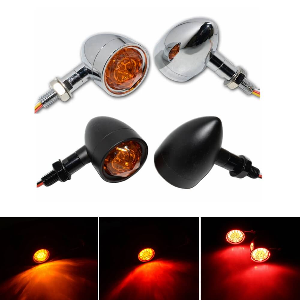 3 in 1 LED Turn Signal Blinker Indicator w/Taillight Brake Light Universal Harley Chopper Bobber Cafe Racer Custom Cruisers Triumph, Chrome