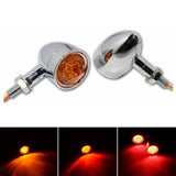 Chrome Motorcycle Turn Signal Bullet Lights Amber Diamond Lens LED Brake Indicator Light Lamp For Harley Bobber Bikes Universal 3 in 1