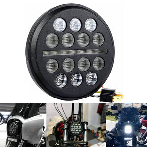 5 3/4" 5.75inch Slim Line Multi LED Round Projection Headlight Black For Harley Davidson and Indian All 5 3/4" Headlight Buckets - pazoma