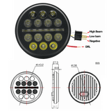 5 3/4" 5.75inch Slim Line Multi LED Round Projection Headlight Black For Harley Davidson and Indian All 5 3/4" Headlight Buckets - pazoma