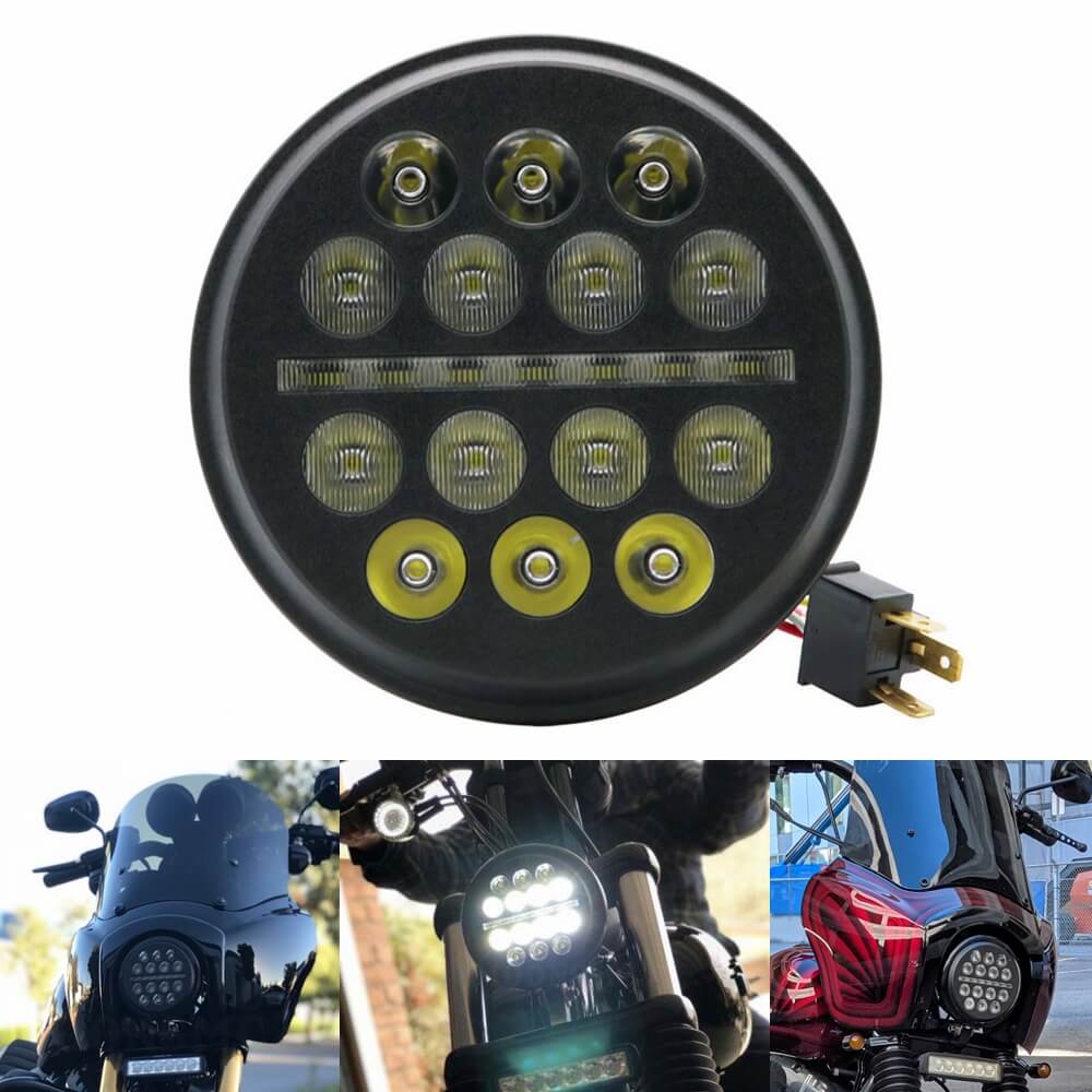 14 LEDs Super brighter 5 3/4" 5.75 inch Led Projector Round  Headlight Headlamp For Harley Sportster Iron 883 Dyna Street Bob FXDB - pazoma