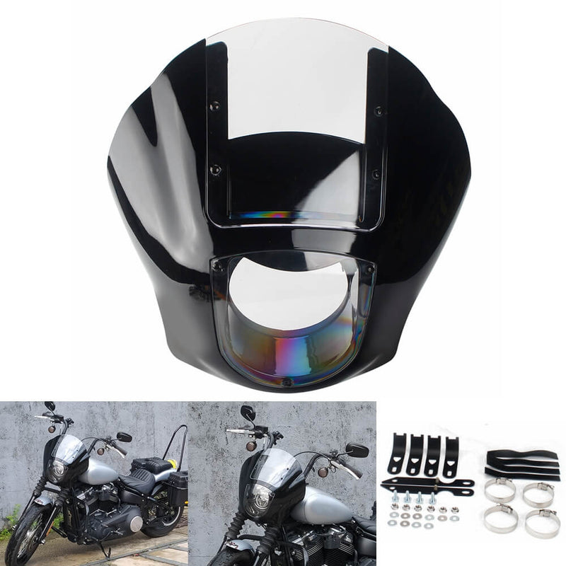 Club Style 5.75" Headlight Quarter Fairing Windshield w/universal mounting kit For Harley Dyna Sportster Softail XL FXR FXD FXBB FXLR FXST - pazoma