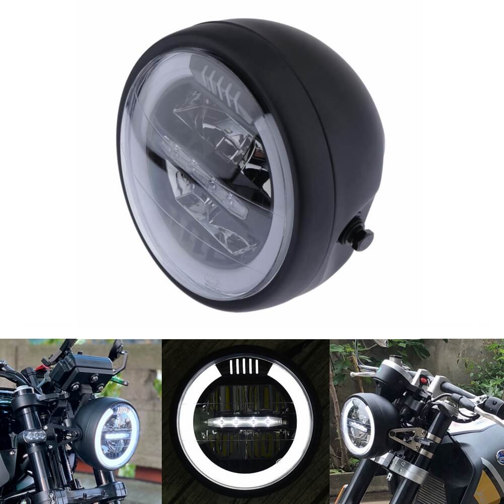 7 inch Universal Motorcycle LED Headlight Head Lamp W/ White Amber Aperture Day Running Light DRL For Chopper Cafe Racer Bobber - pazoma