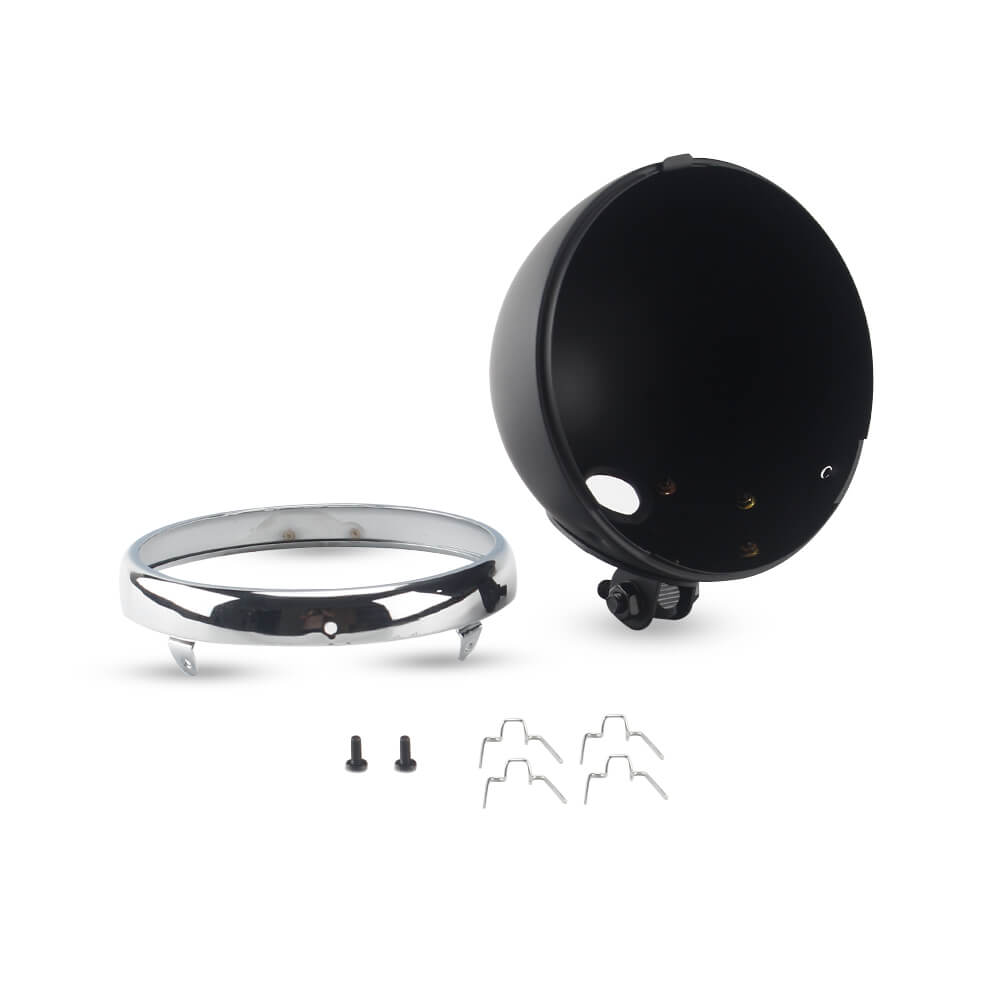 Bolonimotorsports 7 Inch Round Motorcycle Headlight Housing – Chrome Steel Shell, Bottom Mount, Universal For Harley Softail & Custom Bikes