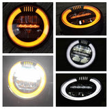 Round LED White & Amber Headlight Daytime Running Light High/Low Beam DRL Retro Universal Motorcycle Cafe Racer Vintage Modified - pazoma