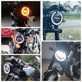 Round LED White & Amber Headlight Daytime Running Light High/Low Beam DRL Retro Universal Motorcycle Cafe Racer Vintage Modified - pazoma