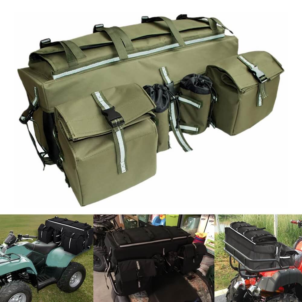 ATV Cargo Bag Rear Rack Gear Bag Made of 600D Waterproof Fabric with Topside Bungee Tie-Down Storage Padded-Bottom Multi-compartment - pazoma