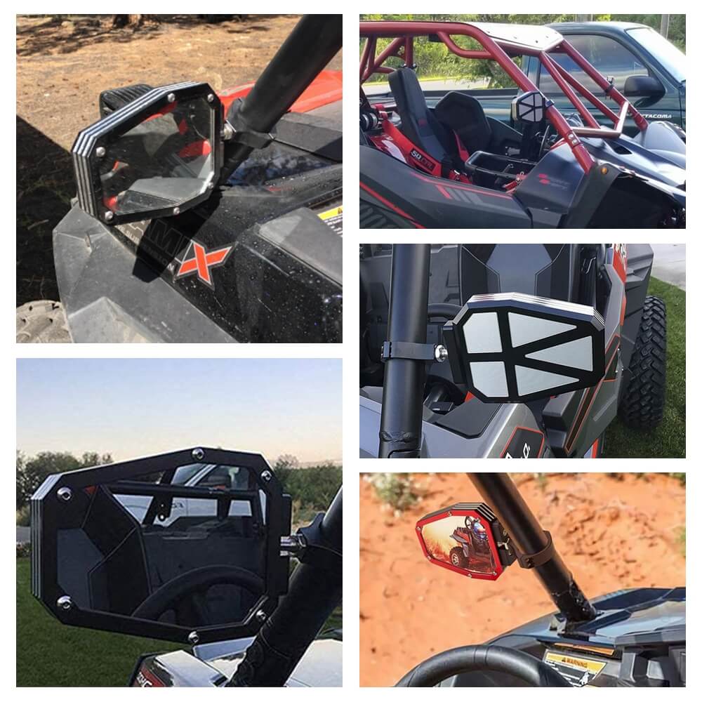 UTV Side Mirror Aluminium Alloy Offroad Rear View Mirrors w/ 1.75" Bar for Polaris RZR 1000 XP Arctic Cat Kawasaki Yamaha Rhino Honda Pioneer - pazoma