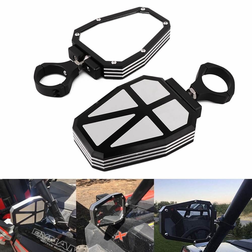 UTV Side Mirror Aluminium Alloy Offroad Rear View Mirrors w/ 1.75" Bar for Polaris RZR 1000 XP Arctic Cat Kawasaki Yamaha Rhino Honda Pioneer - pazoma