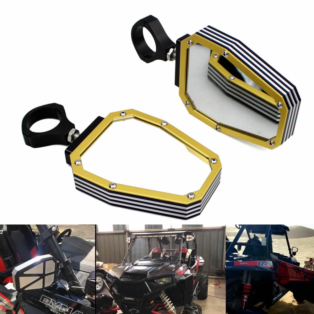 UTV Side Mirror Aluminium Alloy Offroad Rear View Mirrors w/ 1.75" Bar for Polaris RZR 1000 XP Arctic Cat Kawasaki Yamaha Rhino Honda Pioneer - pazoma