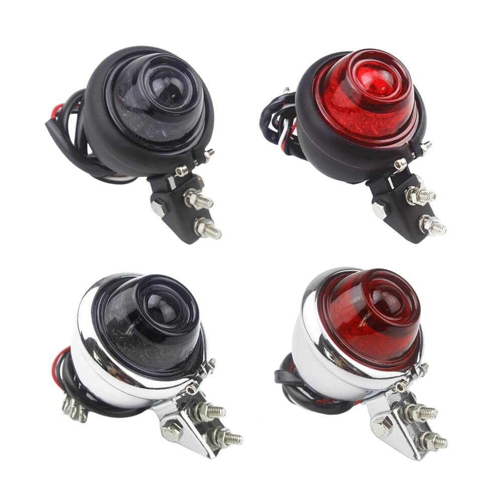 Black Motorized Bike Bates Style Fender Taillight Motorcycle Red lens LED  Brake Stop Lamp Running Rear Tail Light for Chopper Bobber Cafe Racer Old